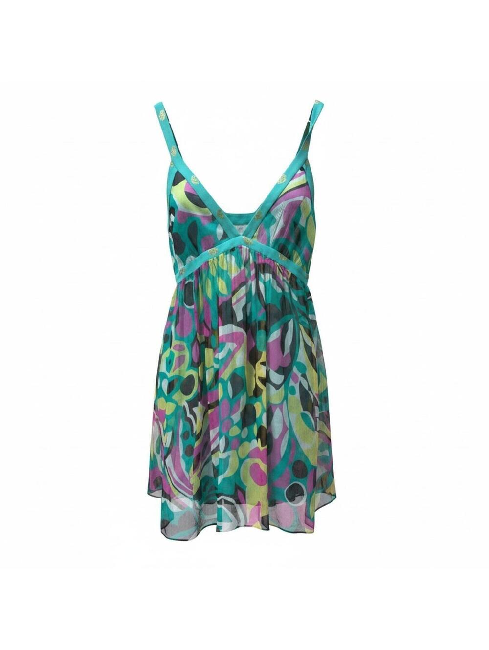 MIlly Silk Chiffon Abstract Print Empire Waist Mini Dress Size 8 Coastal Boho